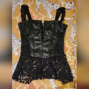 Lacy Black Faux Leather Corset
